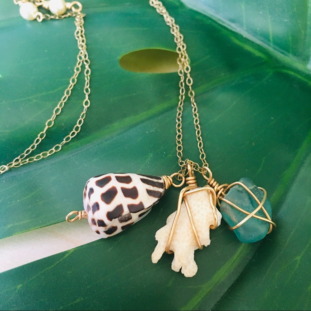 Hawaii seashells + sea glass necklace